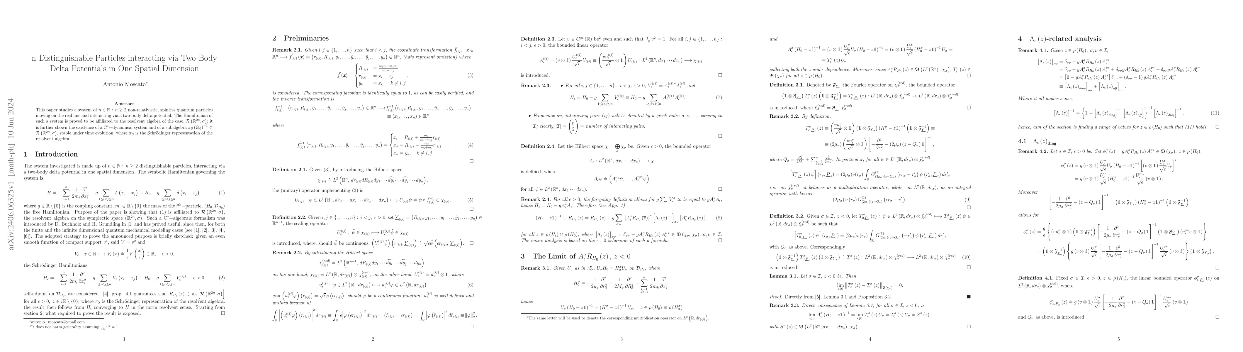 Thumbnail for n Distinguishable Particles on the Real Line interacting via Two Body
  Delta Potentials