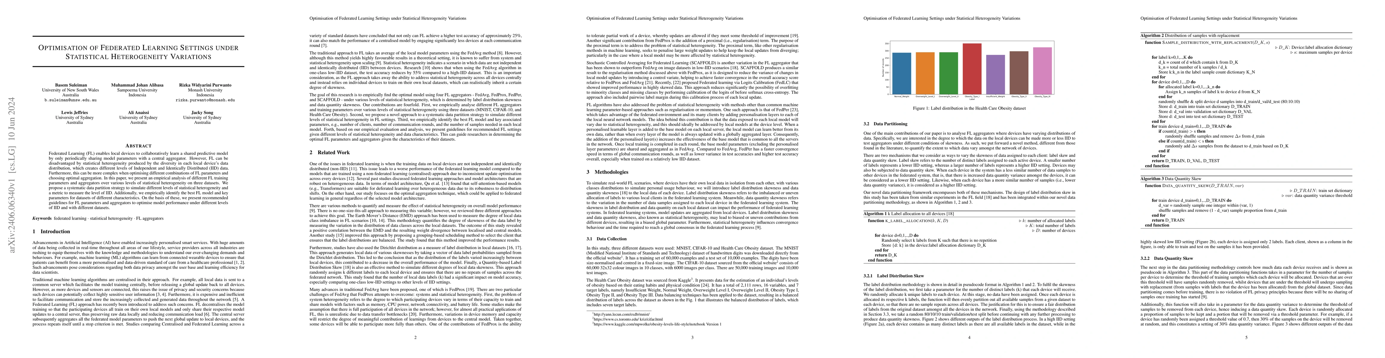 Thumbnail for Optimisation of federated learning settings under statistical
  heterogeneity variations