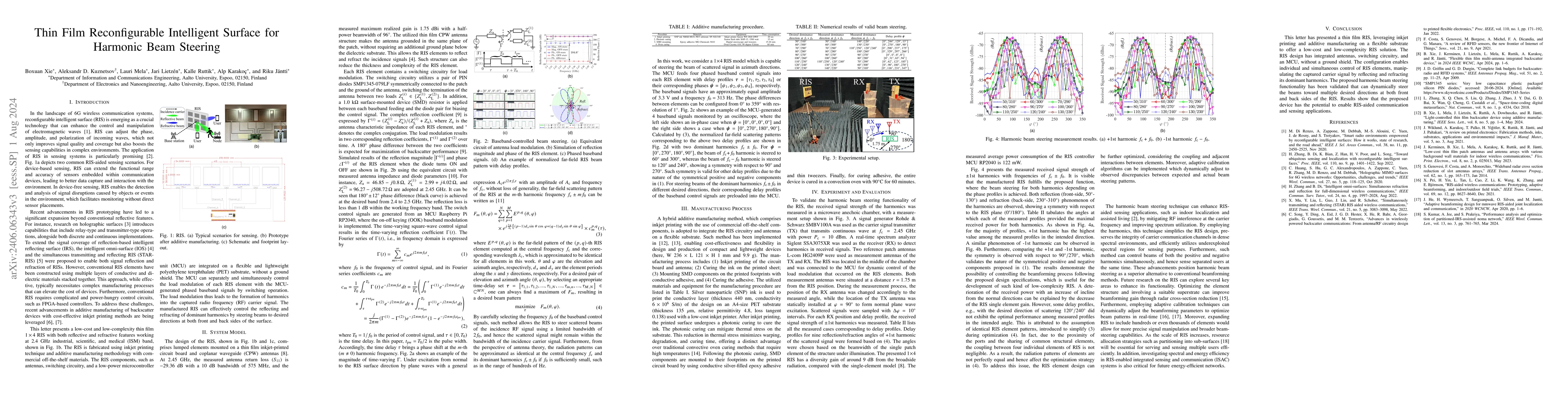 Thumbnail for Thin Film Reconfigurable Intelligent Surface for Harmonic Beam Steering