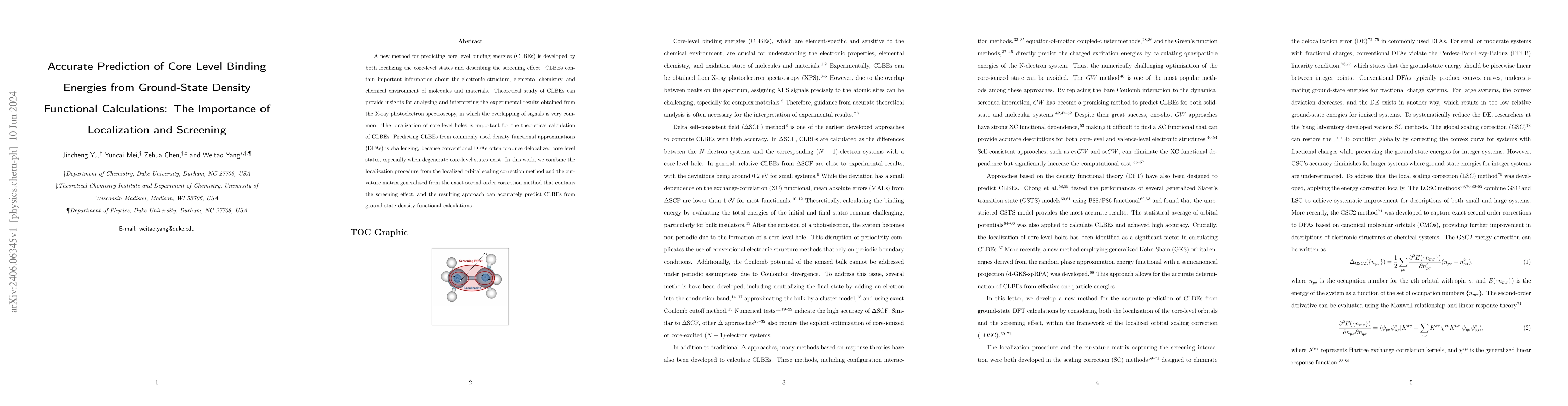 Thumbnail for Accurate Prediction of Core Level Binding Energies from Ground-State
  Density Functional Calculations: The Importance of Localization and Screening