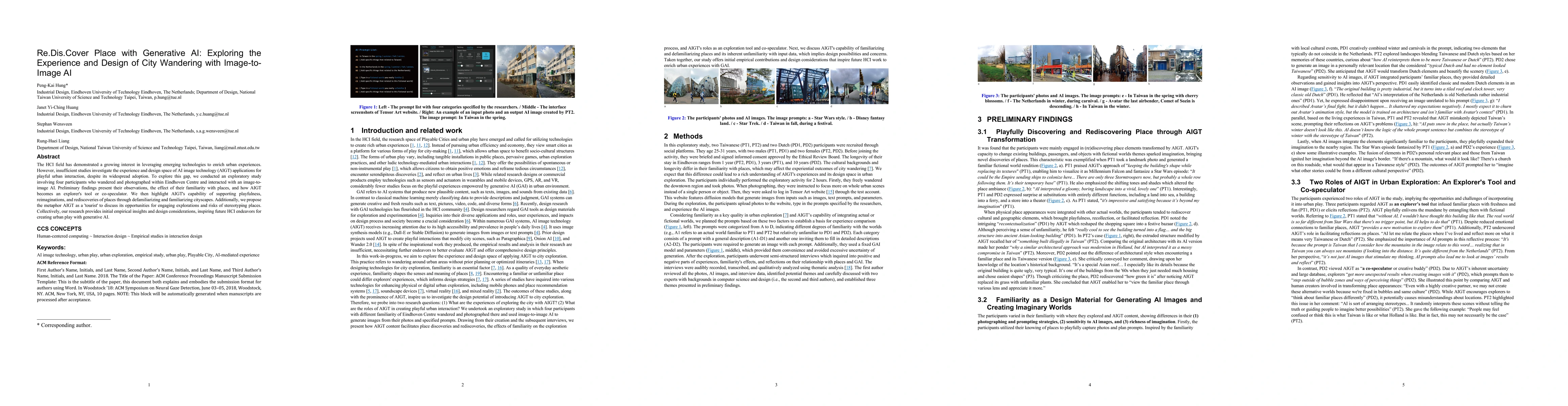 Thumbnail for Re.Dis.Cover Place with Generative AI: Exploring the Experience and
  Design of City Wandering with Image-to-Image AI