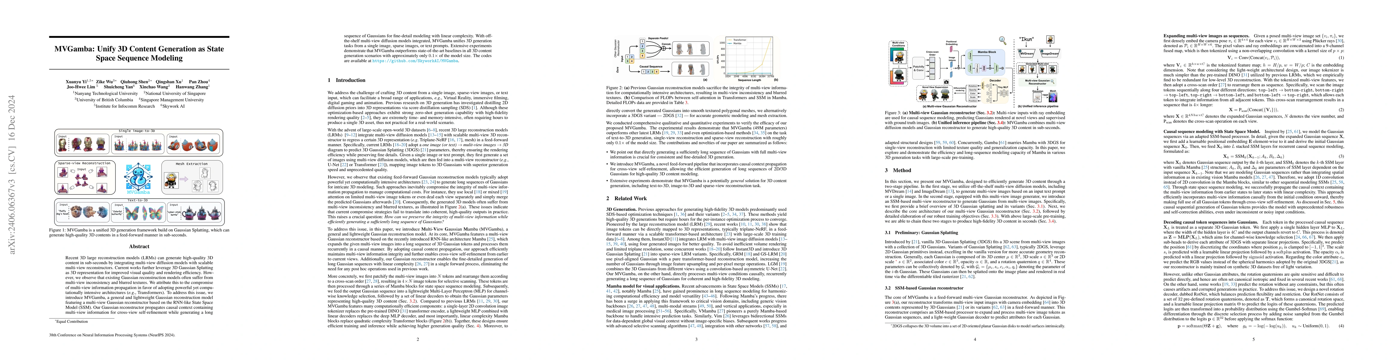 Thumbnail for MVGamba: Unify 3D Content Generation as State Space Sequence Modeling
