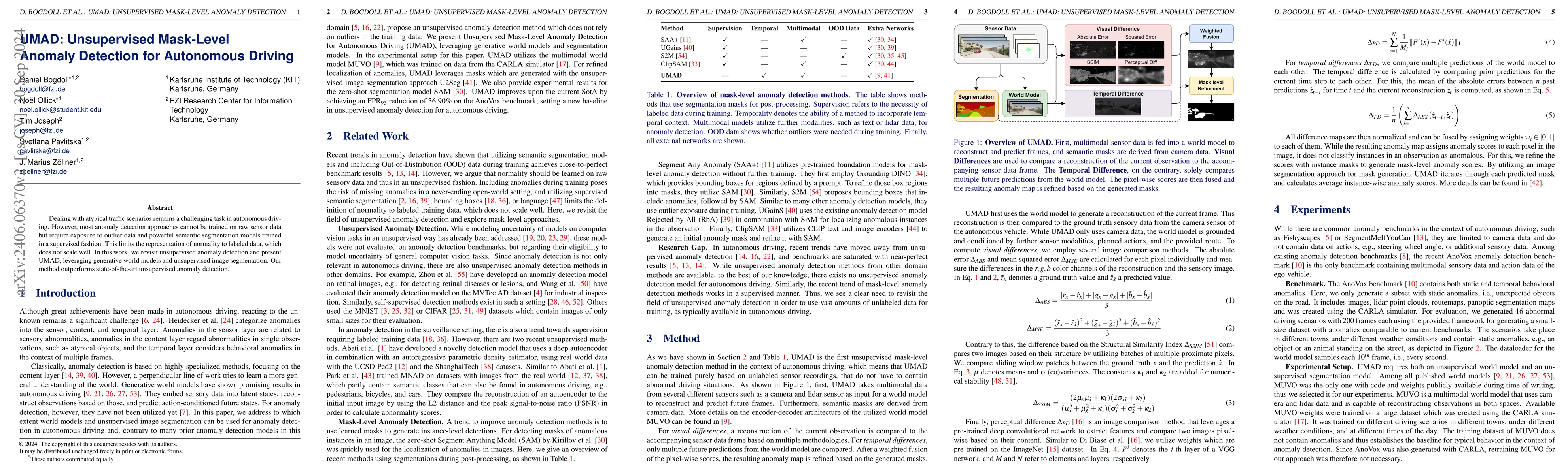 Thumbnail for UMAD: Unsupervised Mask-Level Anomaly Detection for Autonomous Driving