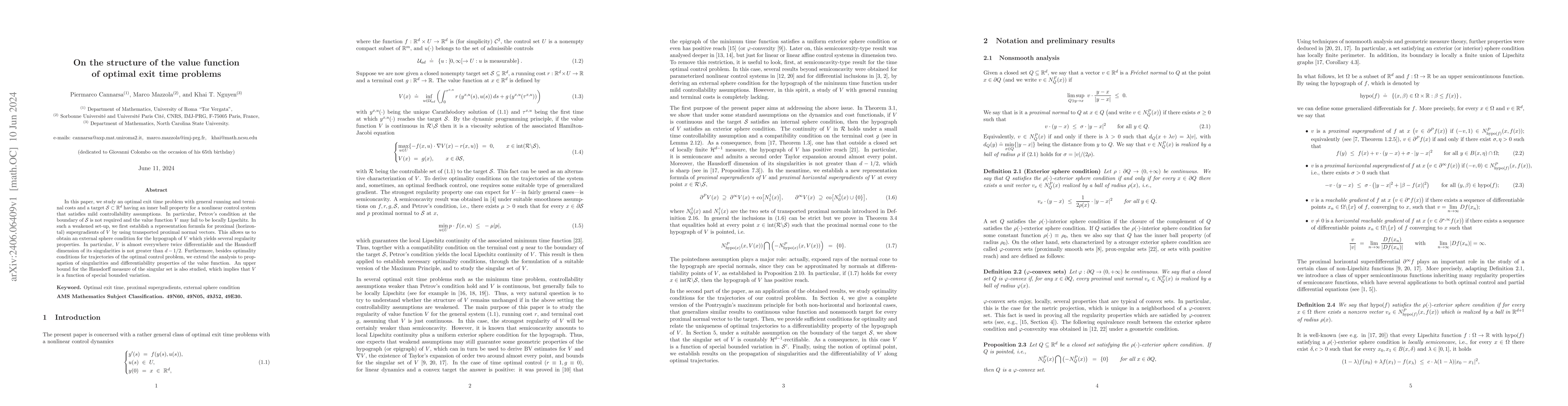 Thumbnail for On the structure of the value function of optimal exit time problems