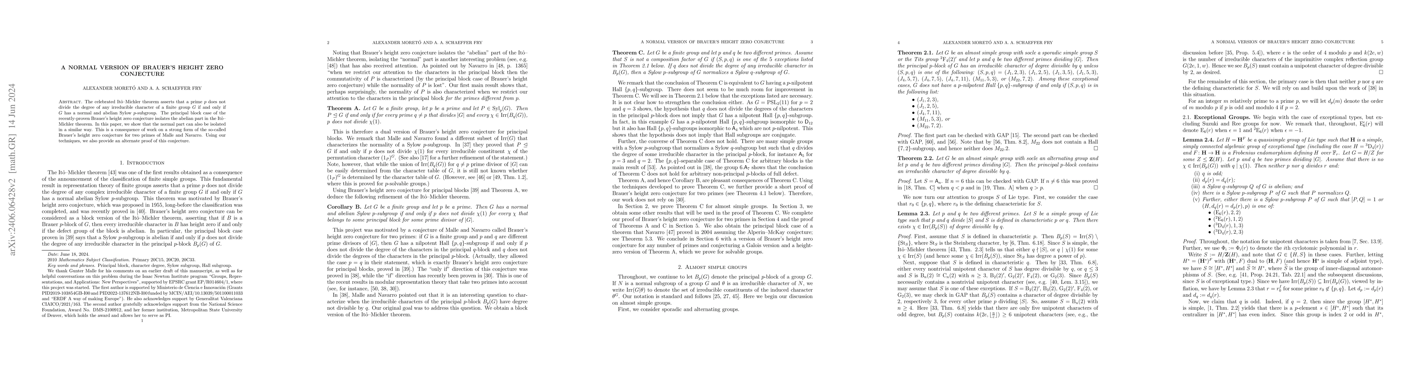 Thumbnail for A normal version of Brauer's height zero conjecture
