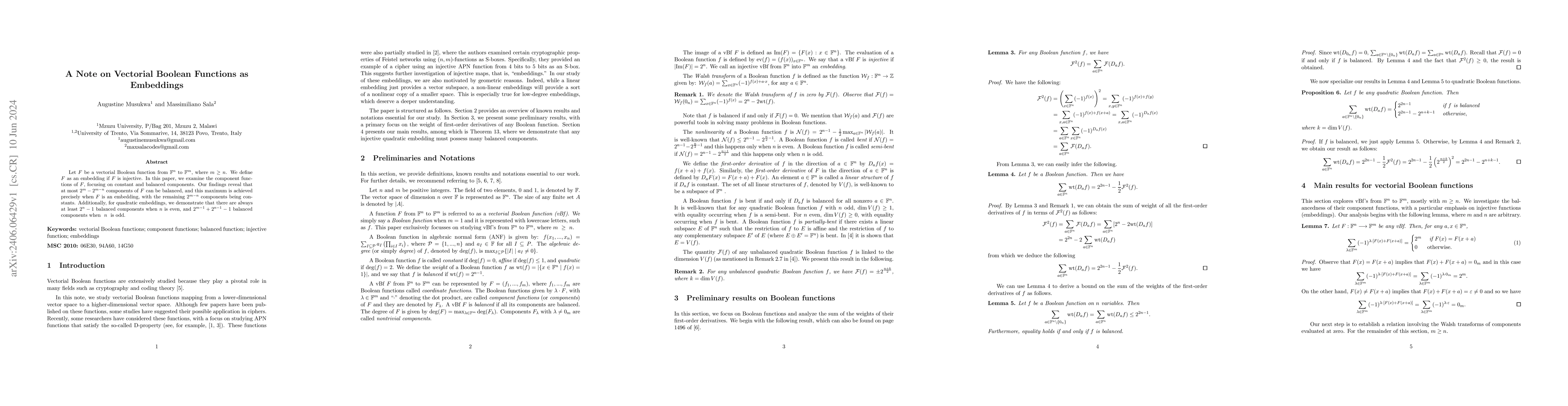 Thumbnail for A Note on Vectorial Boolean Functions as Embeddings