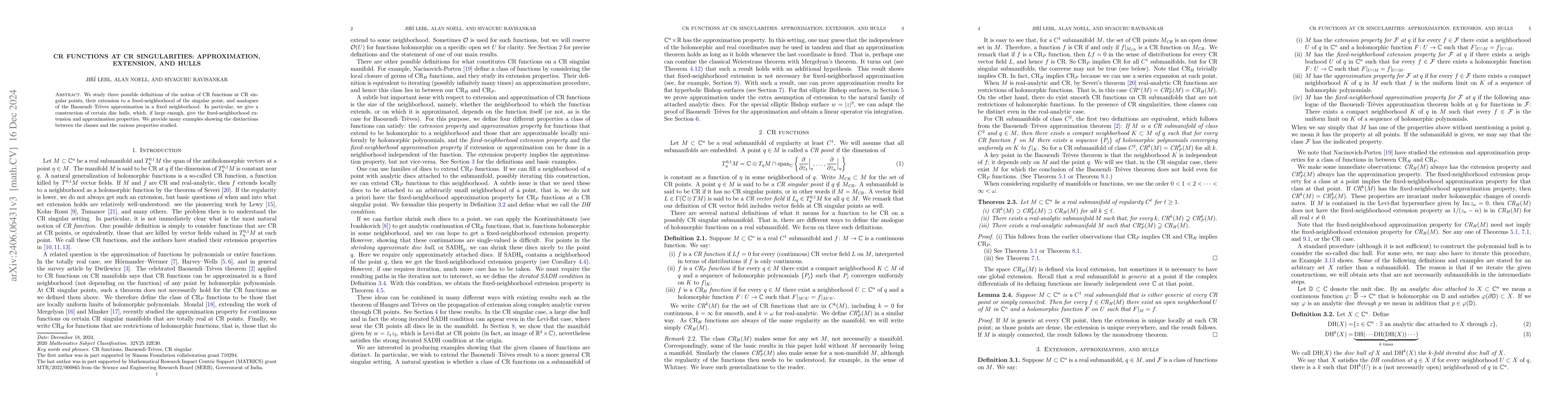 Thumbnail for CR functions at CR singularities: approximation, extension, and hulls