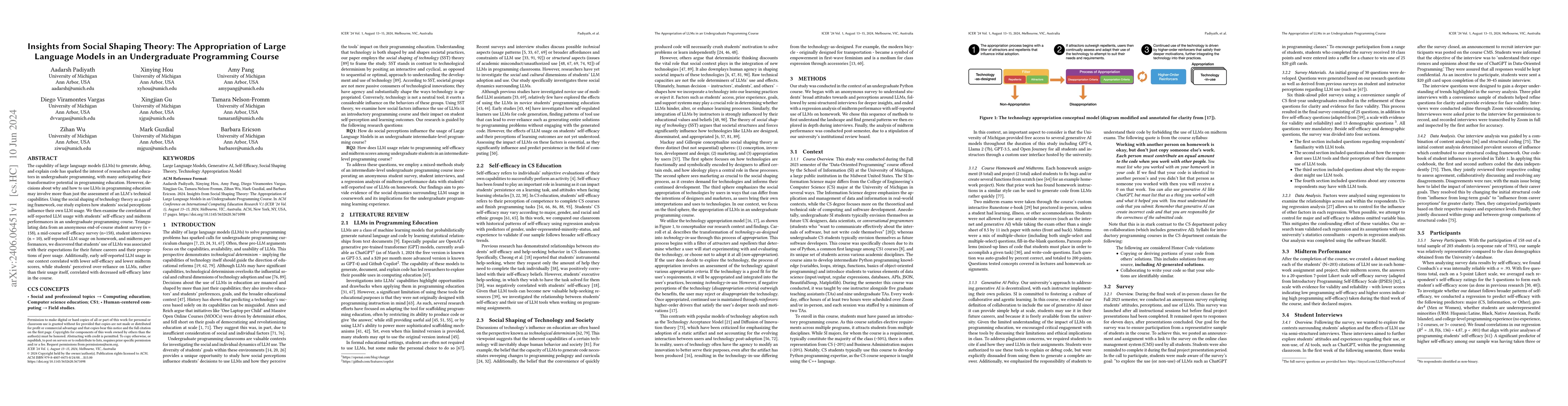 Thumbnail for Insights from Social Shaping Theory: The Appropriation of Large Language
  Models in an Undergraduate Programming Course