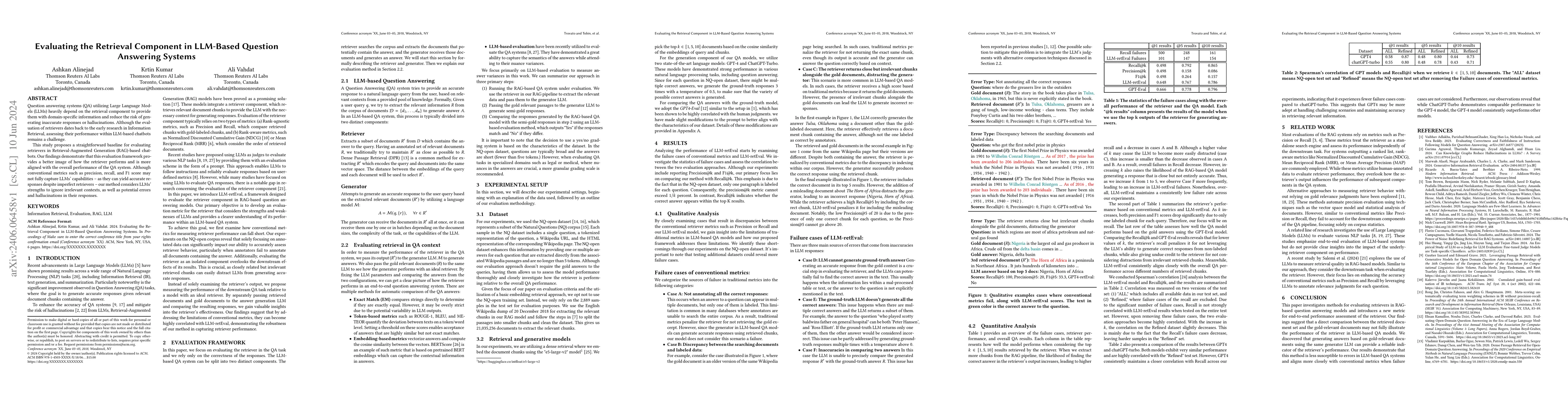 Thumbnail for Evaluating the Retrieval Component in LLM-Based Question Answering
  Systems