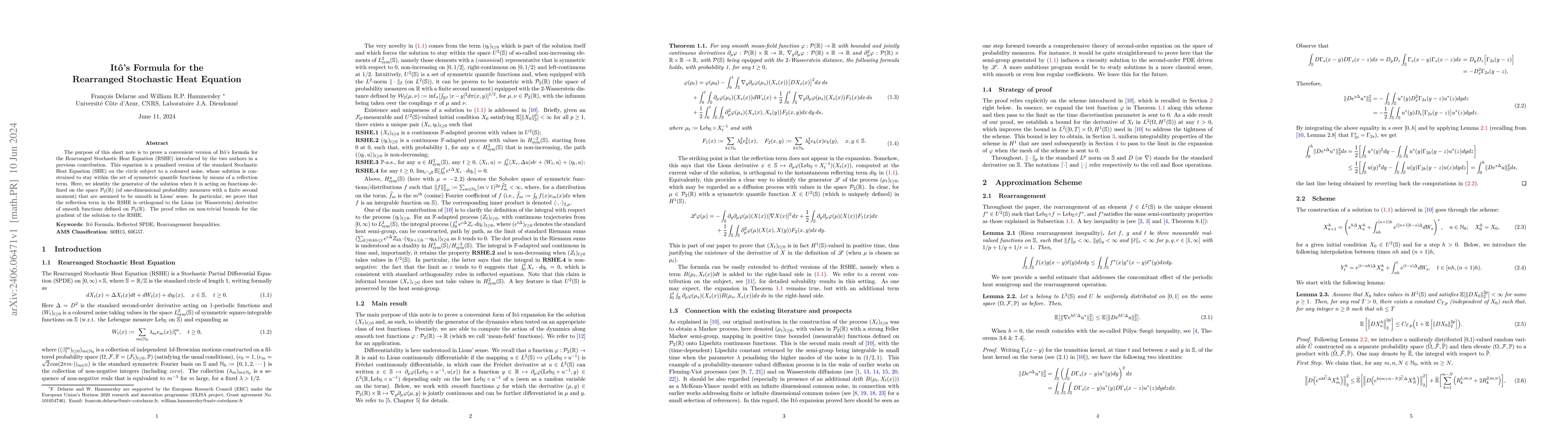 Thumbnail for It\^o's Formula for the Rearranged Stochastic Heat Equation