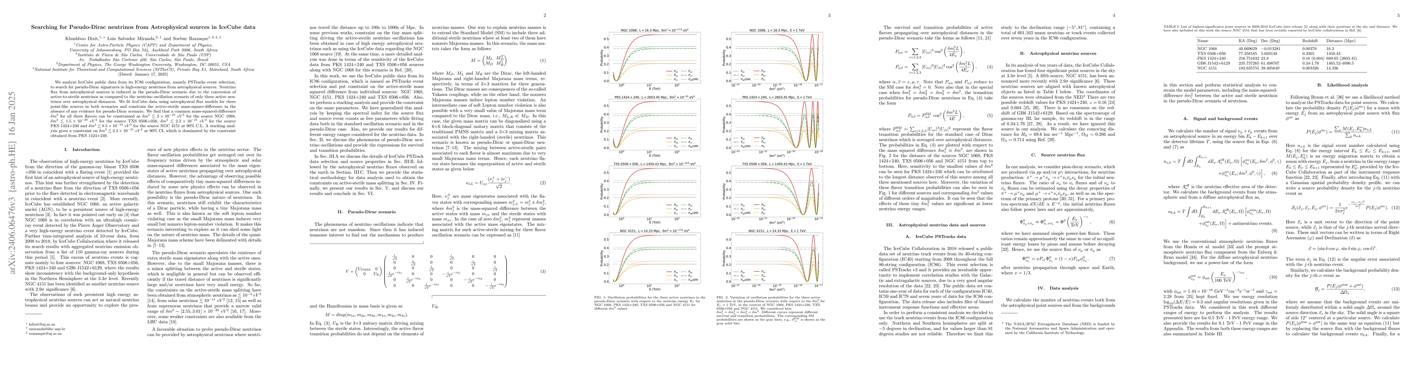 Thumbnail for Searching for Pseudo-Dirac neutrinos from Astrophysical sources in
  IceCube data