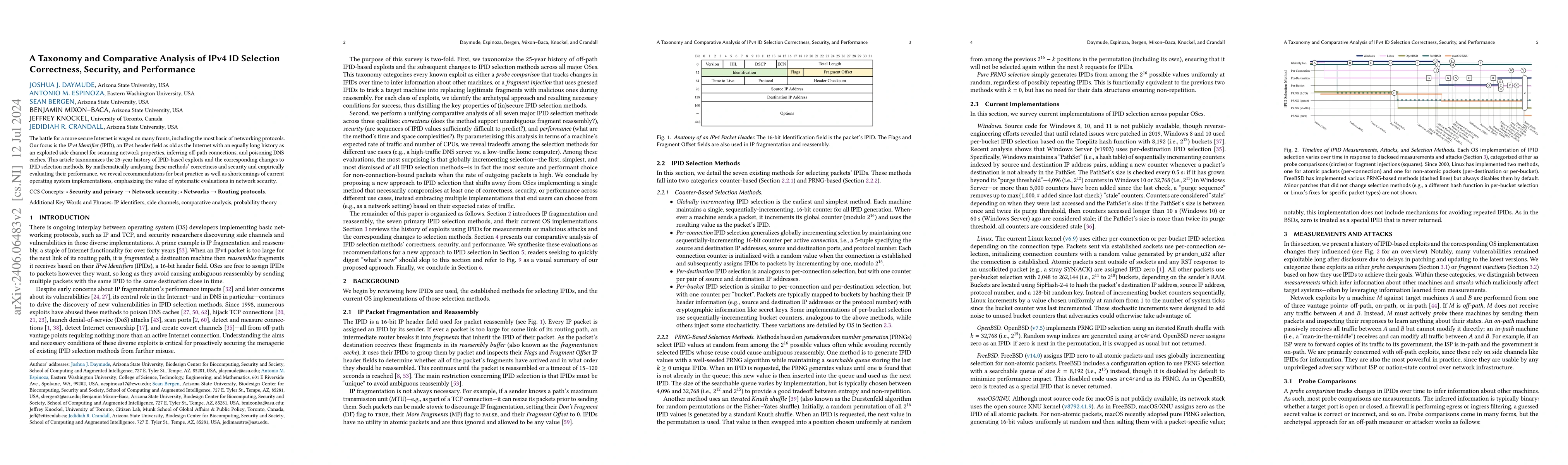 Thumbnail for A Taxonomy and Comparative Analysis of IPv4 ID Selection Correctness,
  Security, and Performance