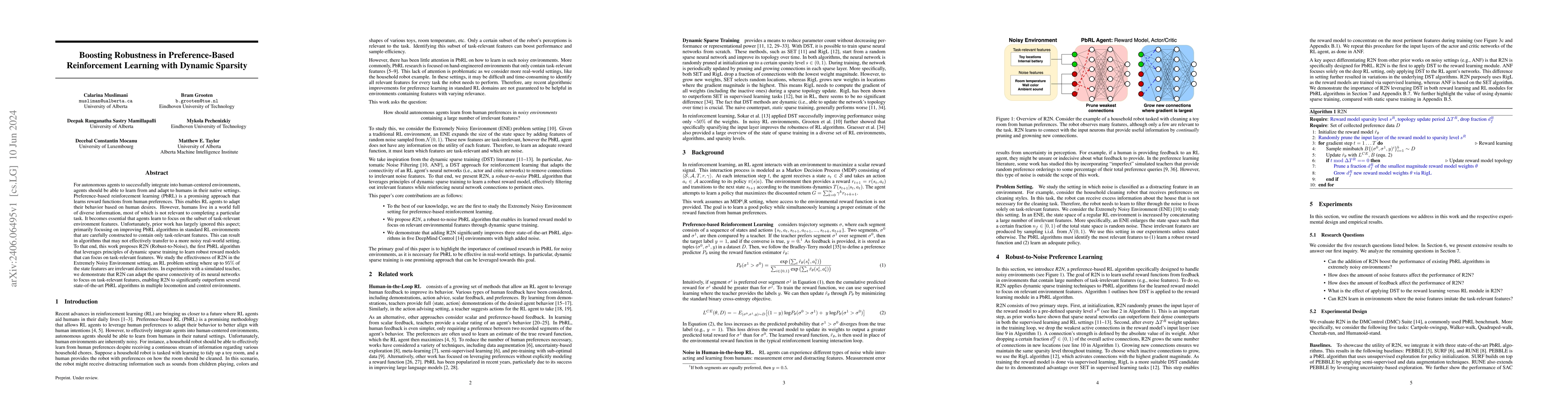 Thumbnail for Boosting Robustness in Preference-Based Reinforcement Learning with
  Dynamic Sparsity