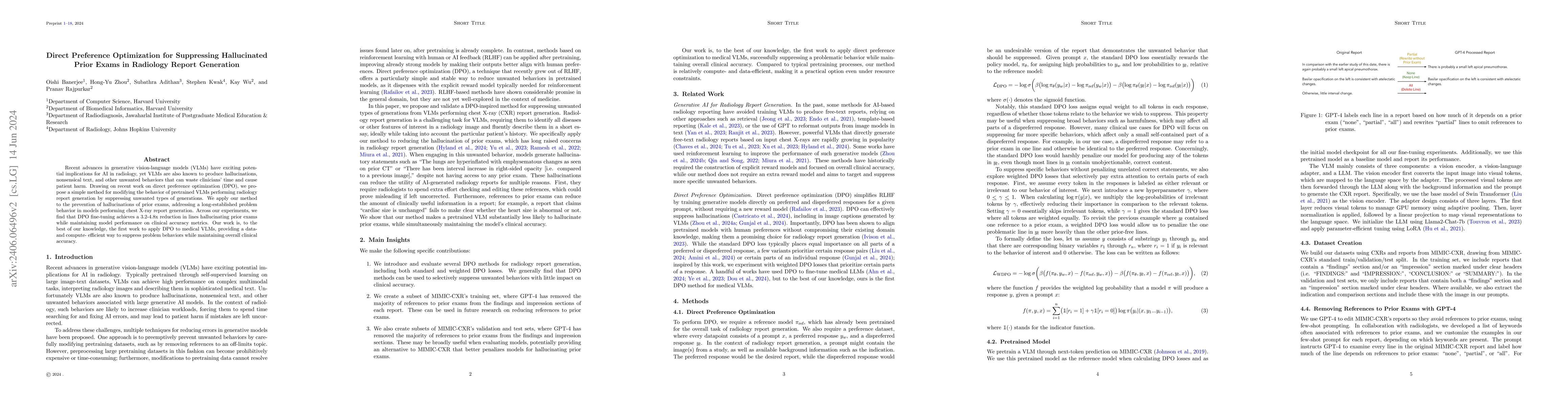 Thumbnail for Direct Preference Optimization for Suppressing Hallucinated Prior Exams
  in Radiology Report Generation