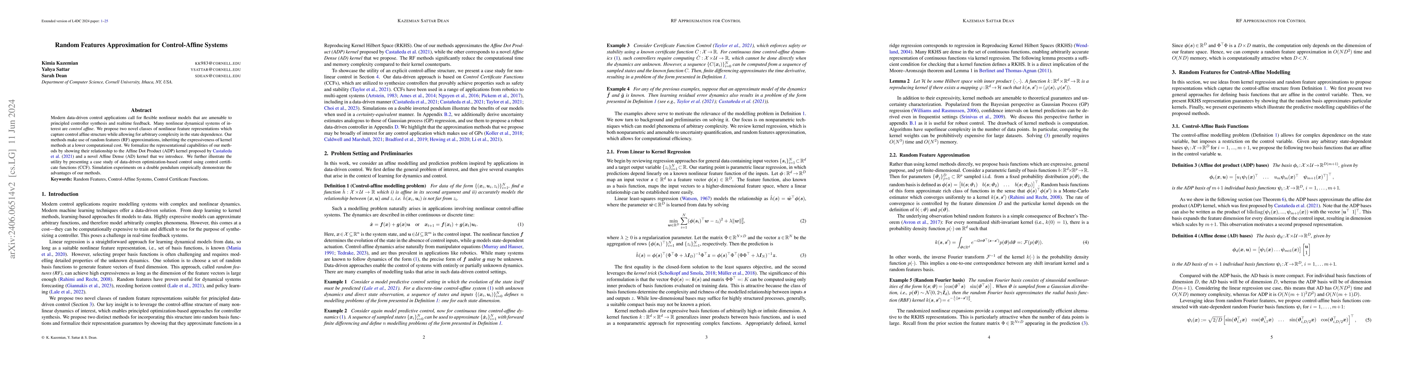 Thumbnail for Random Features Approximation for Control-Affine Systems