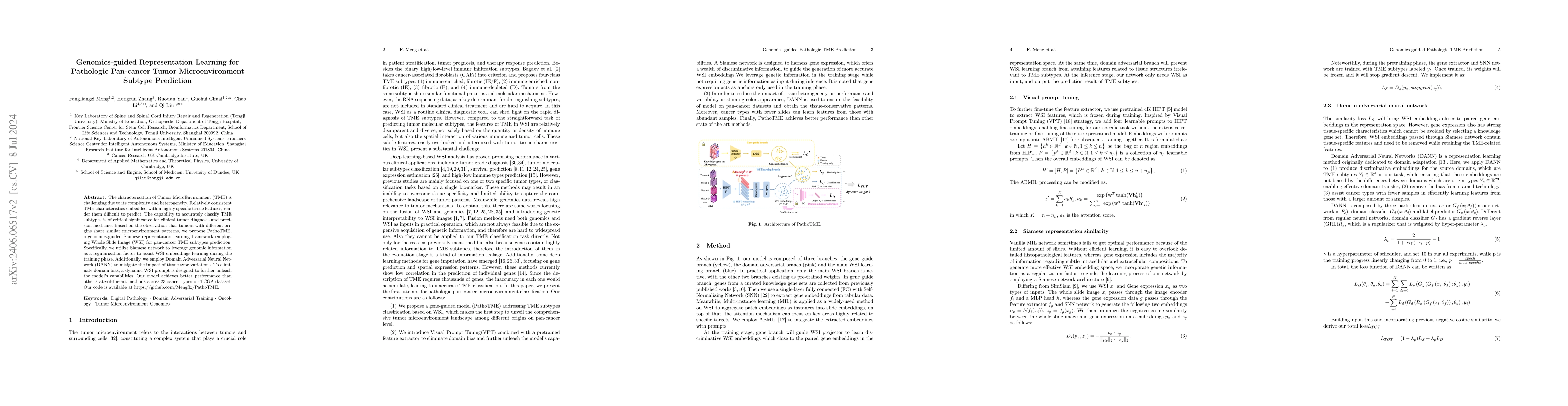 Thumbnail for Genomics-guided Representation Learning for Pathologic Pan-cancer Tumor
  Microenvironment Subtype Prediction
