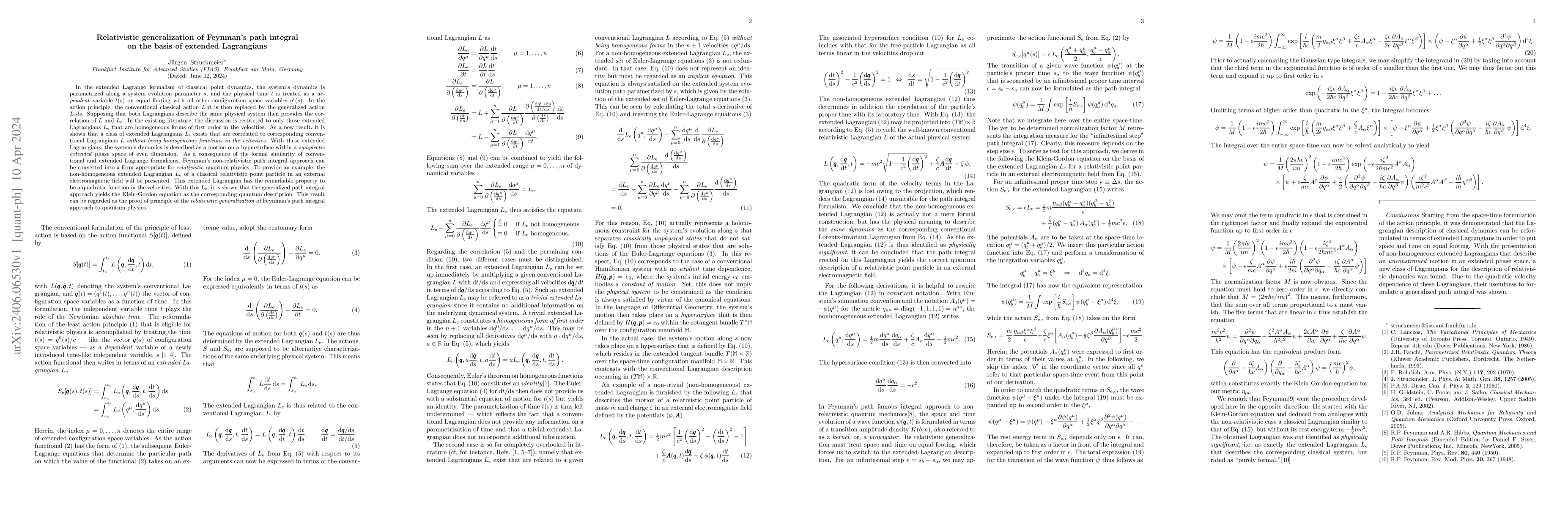Thumbnail for Relativistic generalization of Feynman's path integral on the basis of
  extended Lagrangians