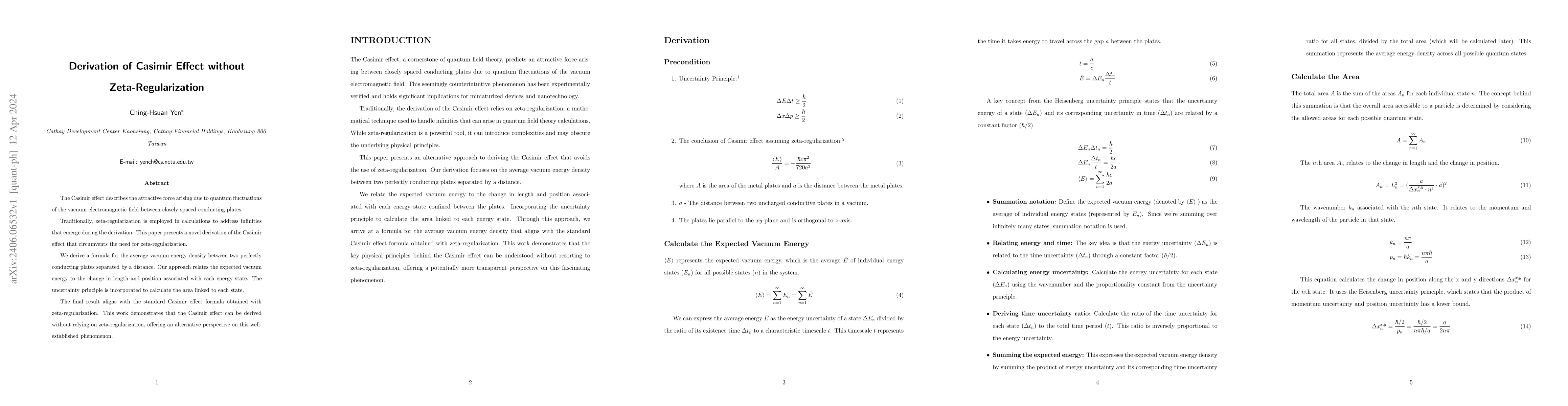 Thumbnail for Derivation of Casimir Effect without Zeta-Regularization