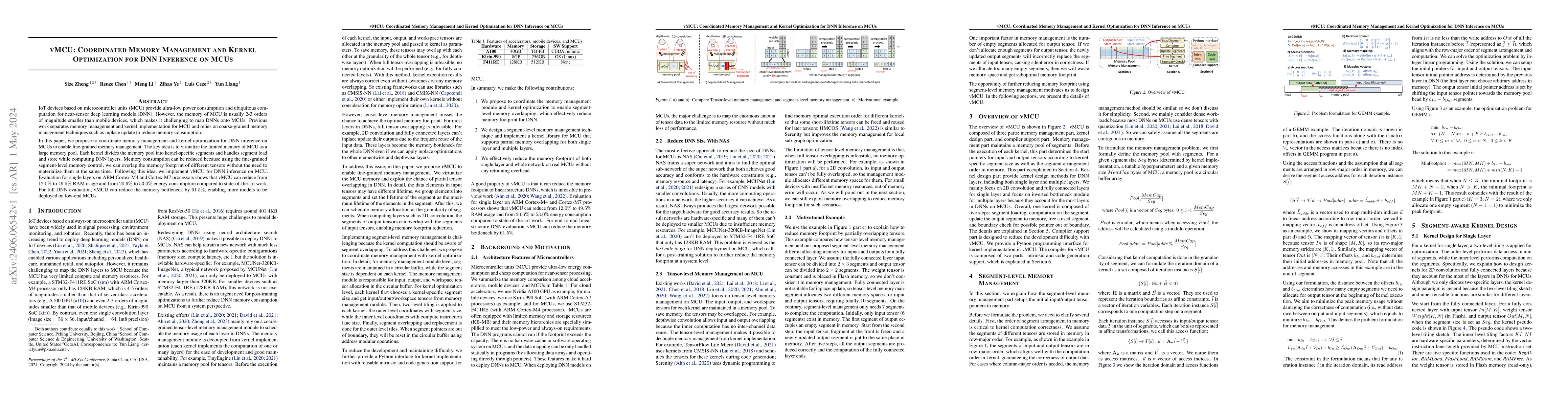 Thumbnail for vMCU: Coordinated Memory Management and Kernel Optimization for DNN
  Inference on MCUs