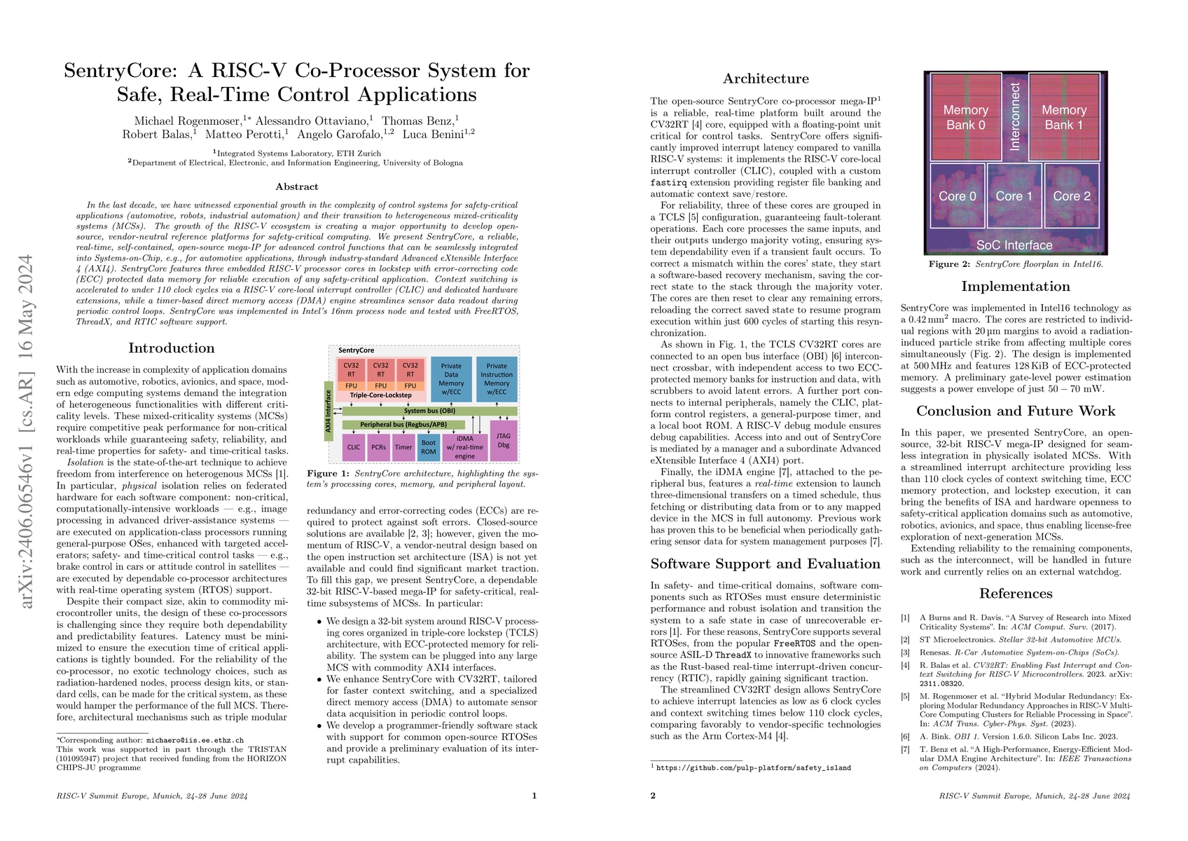 Thumbnail for SentryCore: A RISC-V Co-Processor System for Safe, Real-Time Control
  Applications