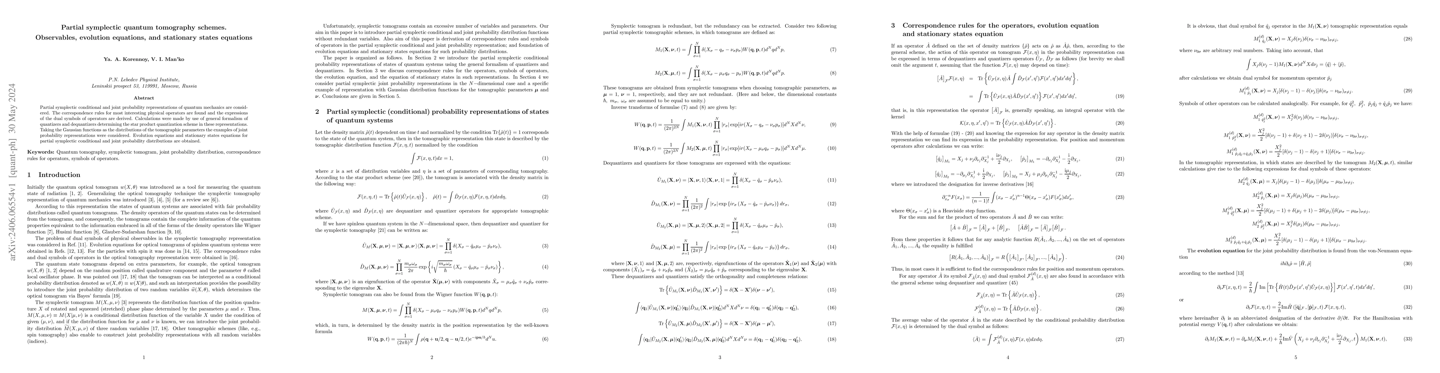 Thumbnail for Partial symplectic quantum tomography schemes. Observables, evolution
  equations, and stationary states equations