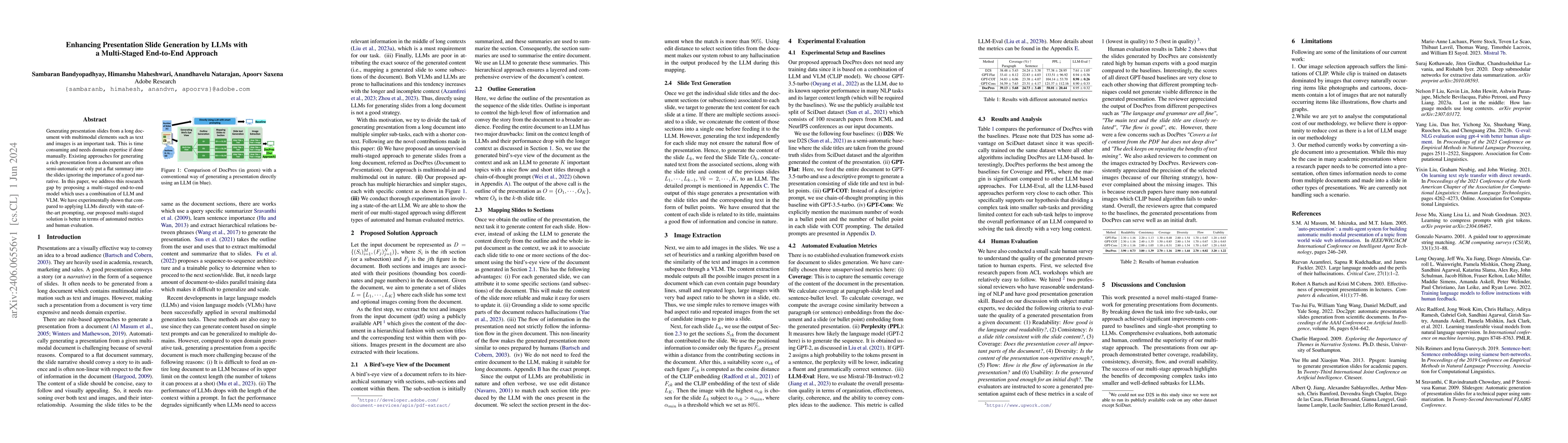Thumbnail for Enhancing Presentation Slide Generation by LLMs with a Multi-Staged
  End-to-End Approach