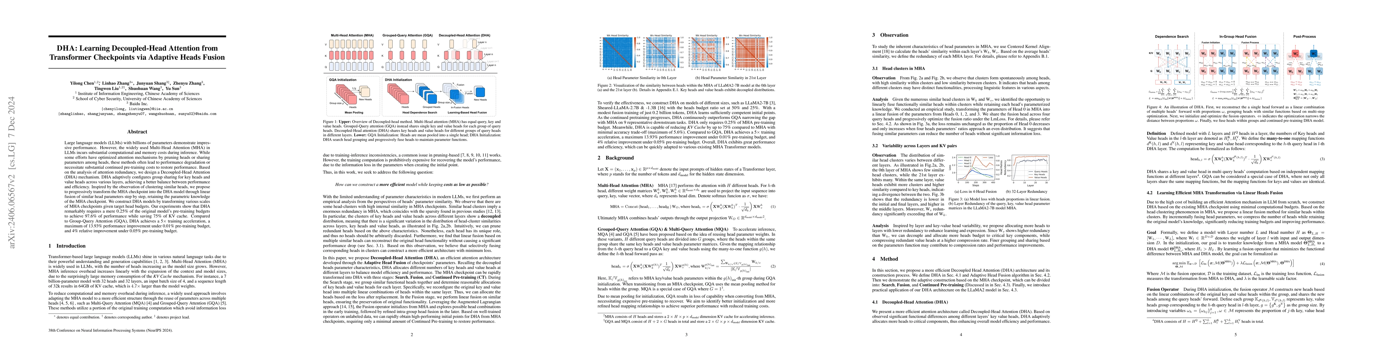 Thumbnail for DHA: Learning Decoupled-Head Attention from Transformer Checkpoints via
  Adaptive Heads Fusion