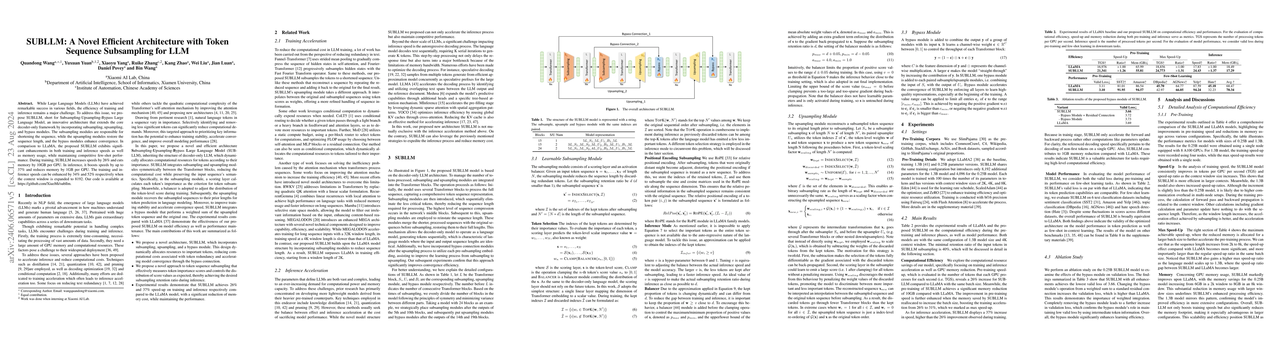 Thumbnail for SUBLLM: A Novel Efficient Architecture with Token Sequence Subsampling
  for LLM