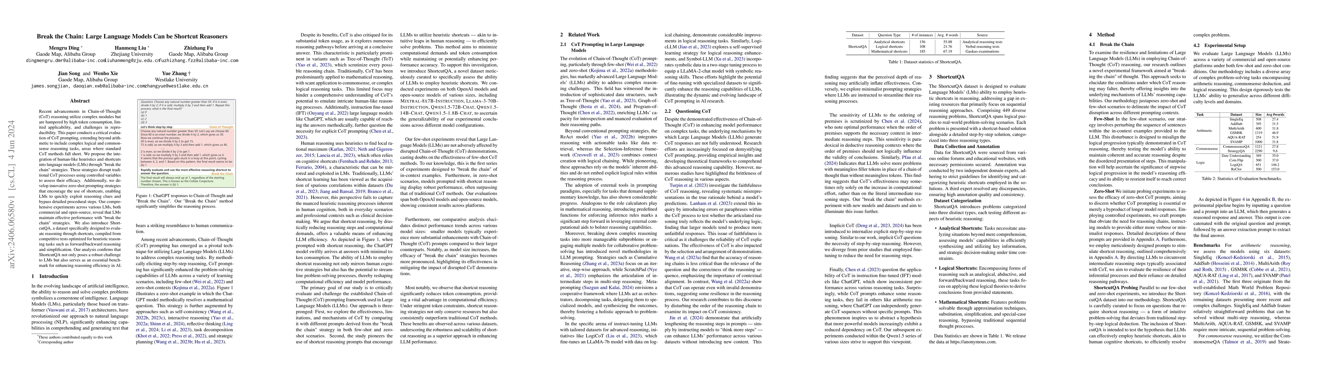 Thumbnail for Break the Chain: Large Language Models Can be Shortcut Reasoners