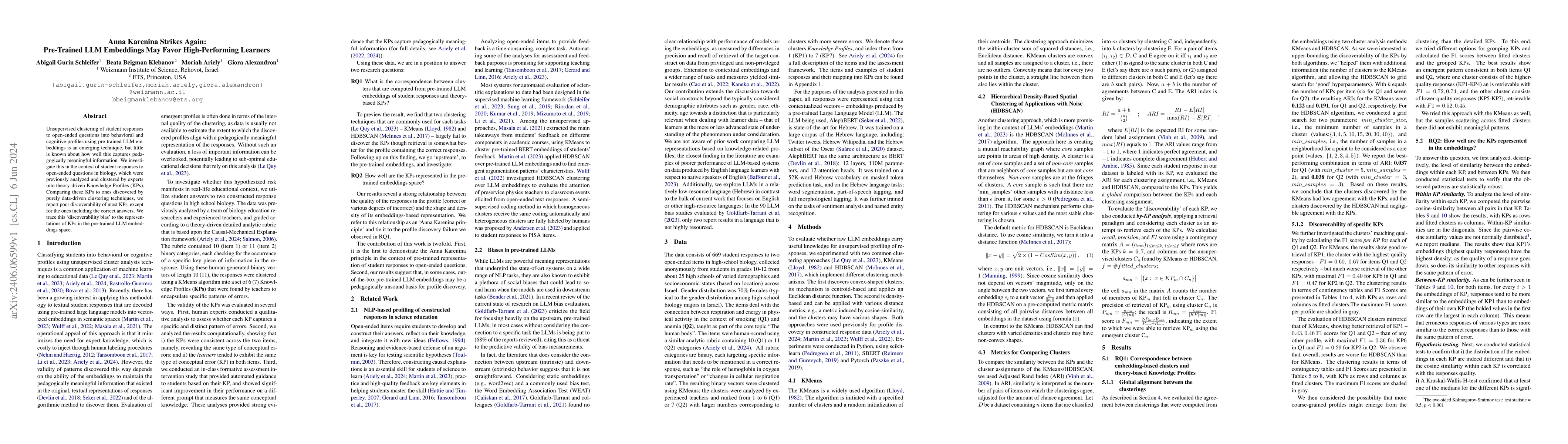 Thumbnail for Anna Karenina Strikes Again: Pre-Trained LLM Embeddings May Favor
  High-Performing Learners
