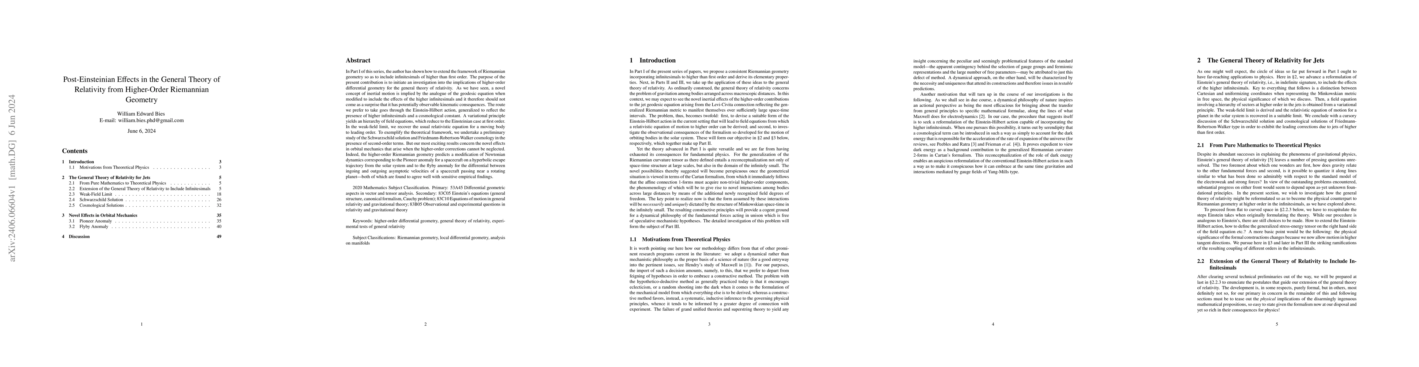 Thumbnail for Post-Einsteinian Effects in the General Theory of Relativity from
  Higher-Order Riemannian Geometry