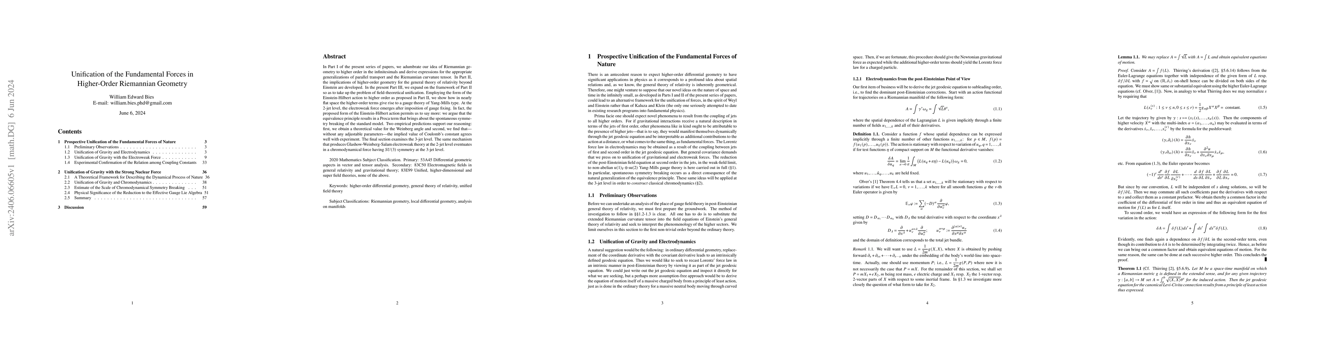 Thumbnail for Unification of the Fundamental Forces in Higher-Order Riemannian
  Geometry