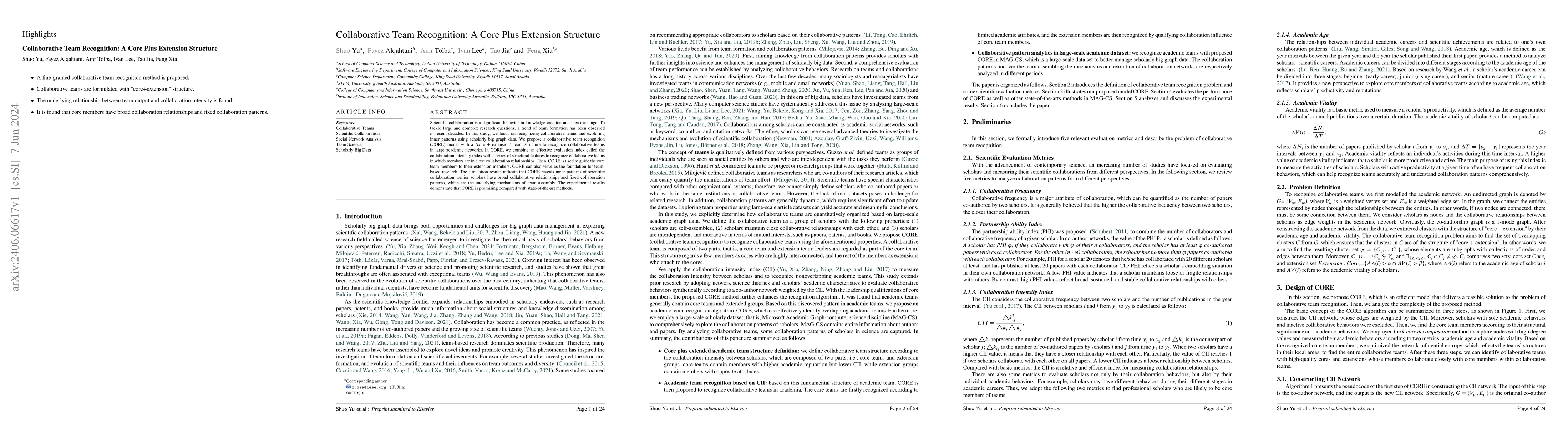 Thumbnail for Collaborative Team Recognition: A Core Plus Extension Structure