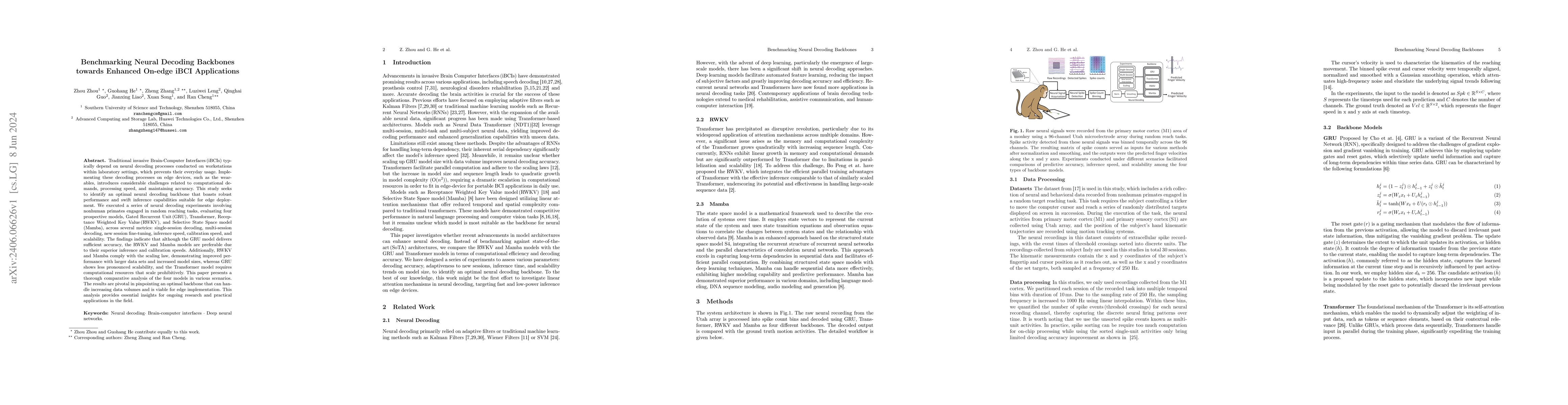 Thumbnail for Benchmarking Neural Decoding Backbones towards Enhanced On-edge iBCI
  Applications