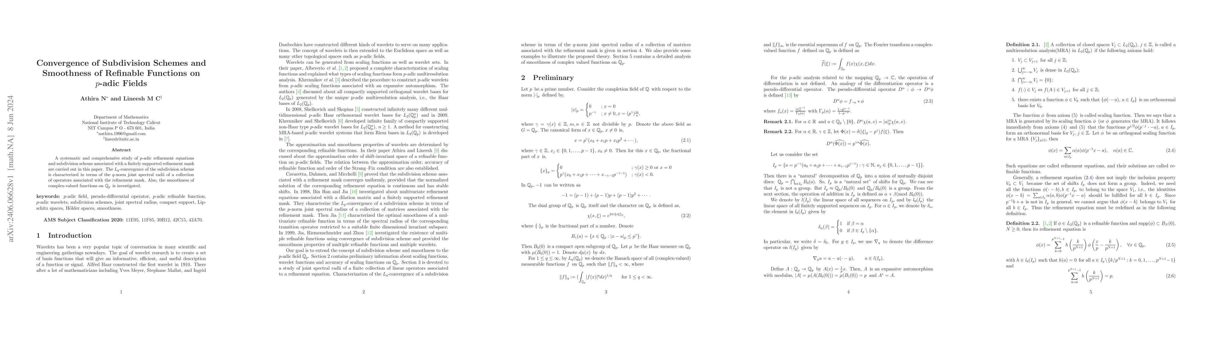 Thumbnail for Convergence of Subdivision Schemes and Smoothness of Refinable Functions
  on p-adic Fields