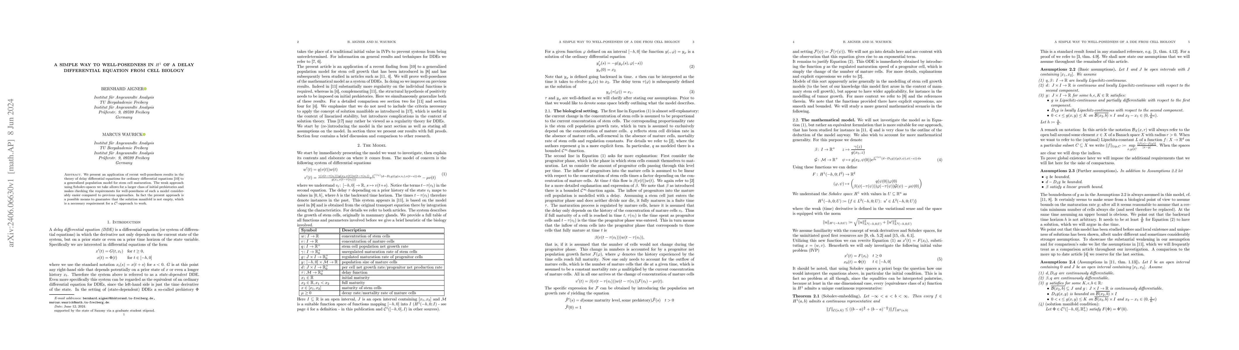 Thumbnail for A simple way to well-posedness in $H^{1}$ of a delay differential
  equation from cell biology