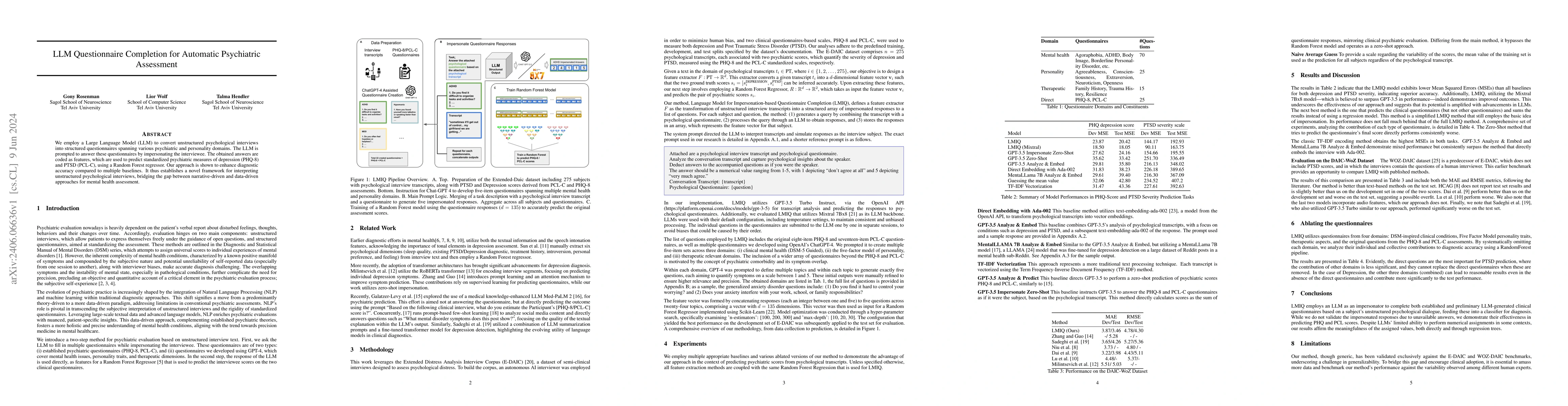 Thumbnail for LLM Questionnaire Completion for Automatic Psychiatric Assessment
