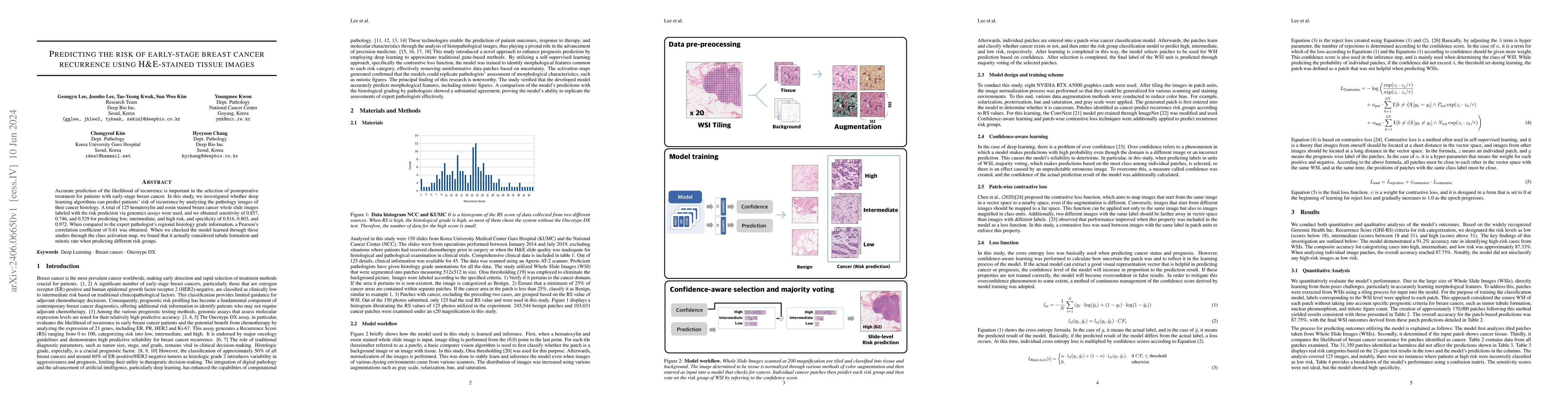 Thumbnail for Predicting the risk of early-stage breast cancer recurrence using
  H\&E-stained tissue images