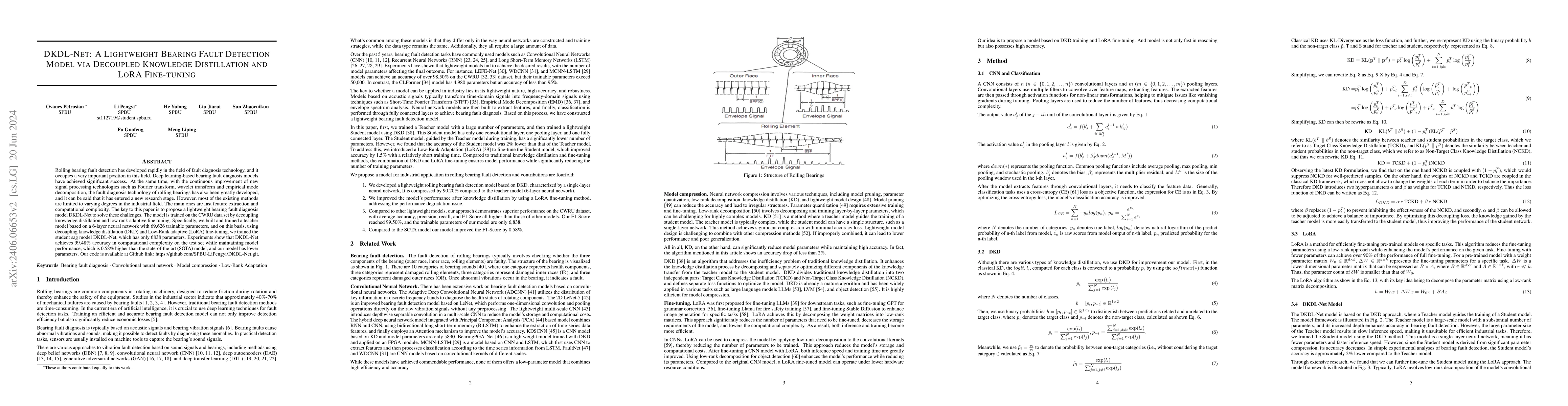 Thumbnail for DKDL-Net: A Lightweight Bearing Fault Detection Model via Decoupled
  Knowledge Distillation and Low-Rank Adaptation Fine-tuning