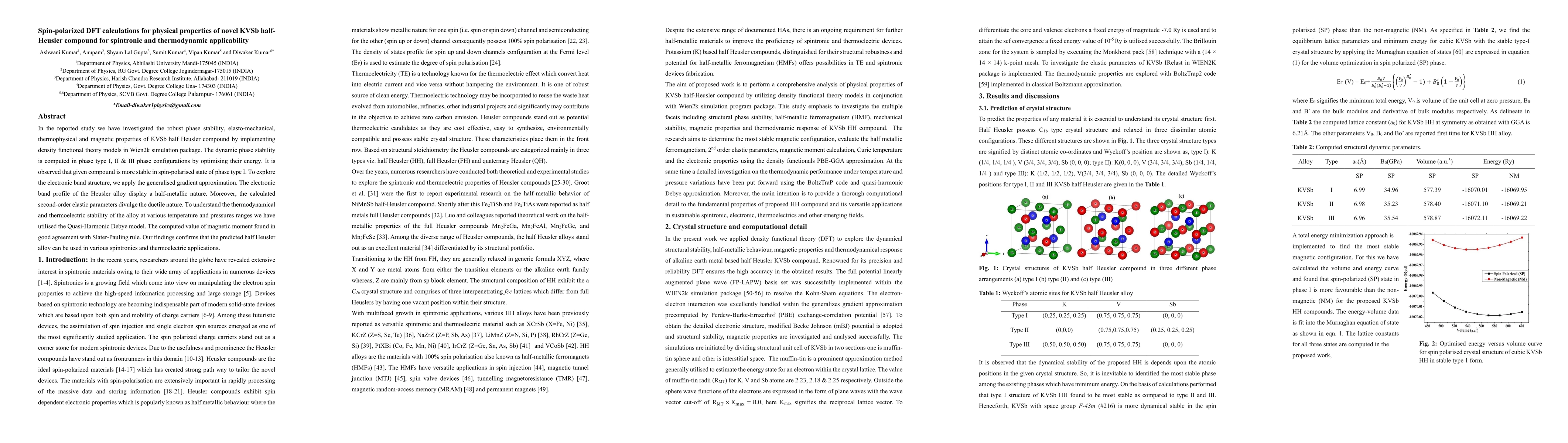 Thumbnail for Spin-polarized DFT calculations for physical properties of novel KVSb
  half-Heusler compound for spintronic and thermodynamic applicability