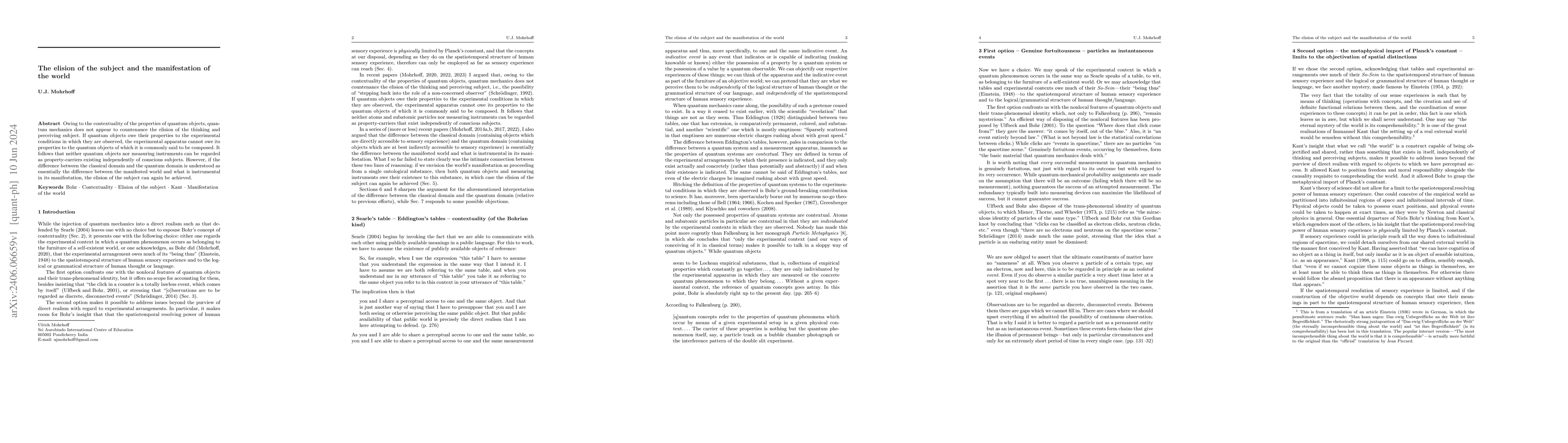 Thumbnail for The elision of the subject and the manifestation of the world