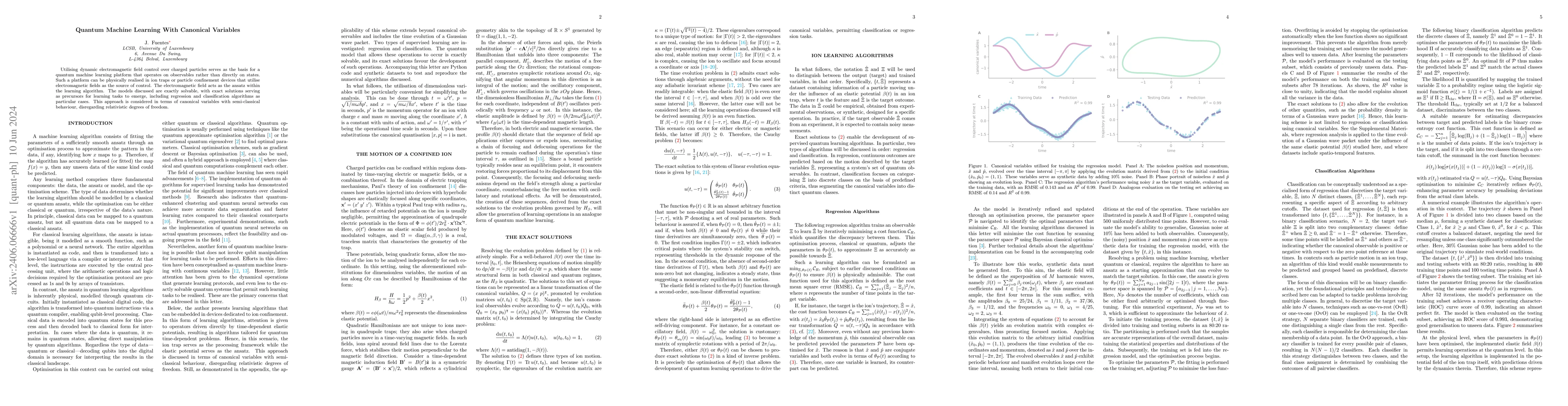 Thumbnail for Quantum Machine Learning With Canonical Variables