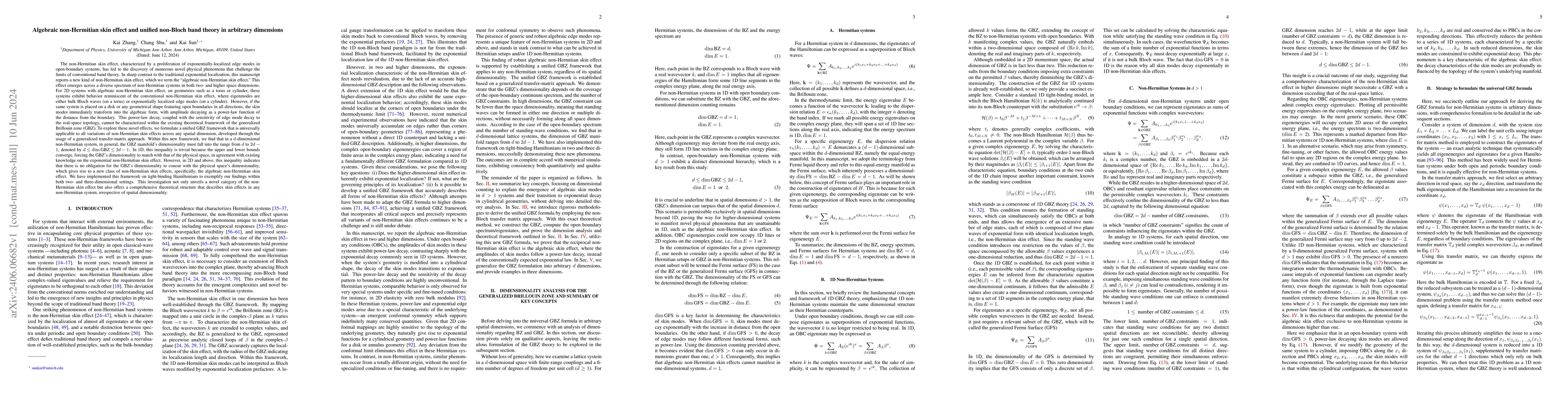 Thumbnail for Algebraic non-Hermitian skin effect and unified non-Bloch band theory in
  arbitrary dimensions