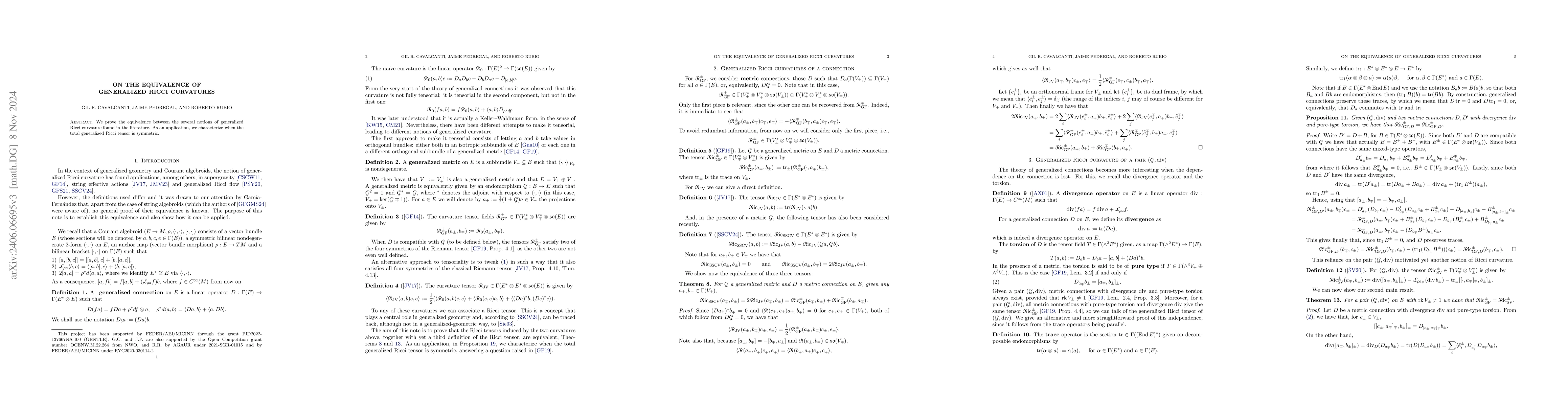 Thumbnail for On the Equivalence of Generalized Ricci Curvatures