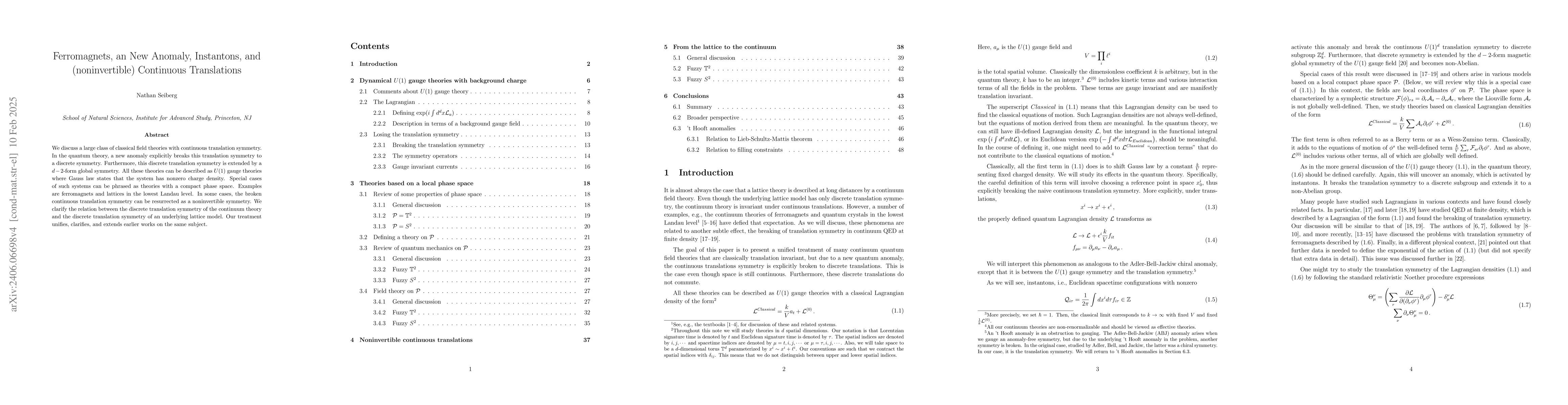 Thumbnail for Ferromagnets, a New Anomaly, Instantons, and (noninvertible) Continuous
  Translations