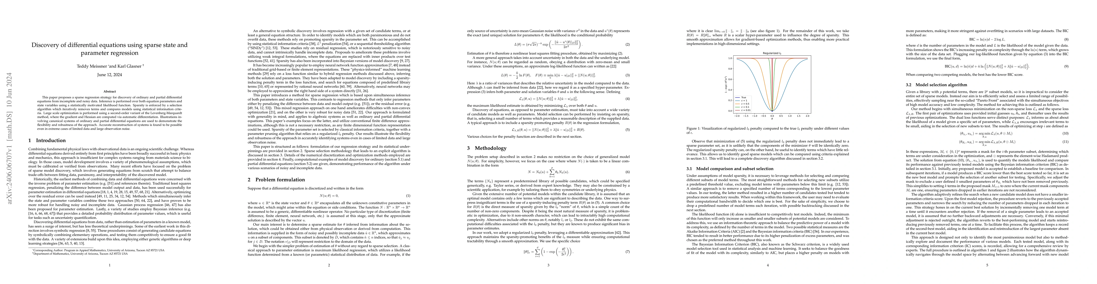 Thumbnail for Discovery of differential equations using sparse state and parameter
  regression