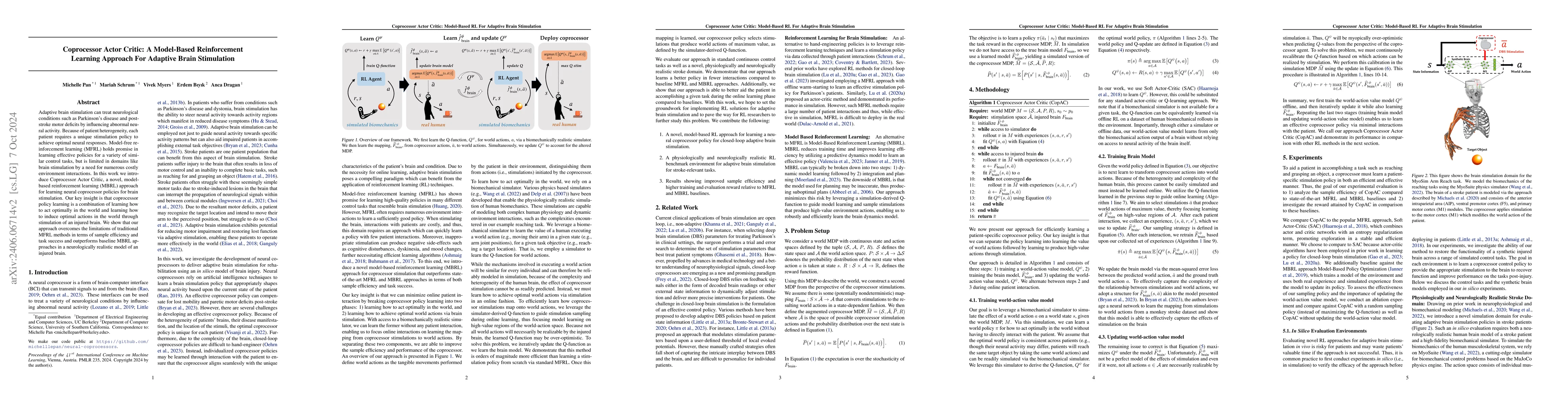 Thumbnail for Coprocessor Actor Critic: A Model-Based Reinforcement Learning Approach
  For Adaptive Brain Stimulation