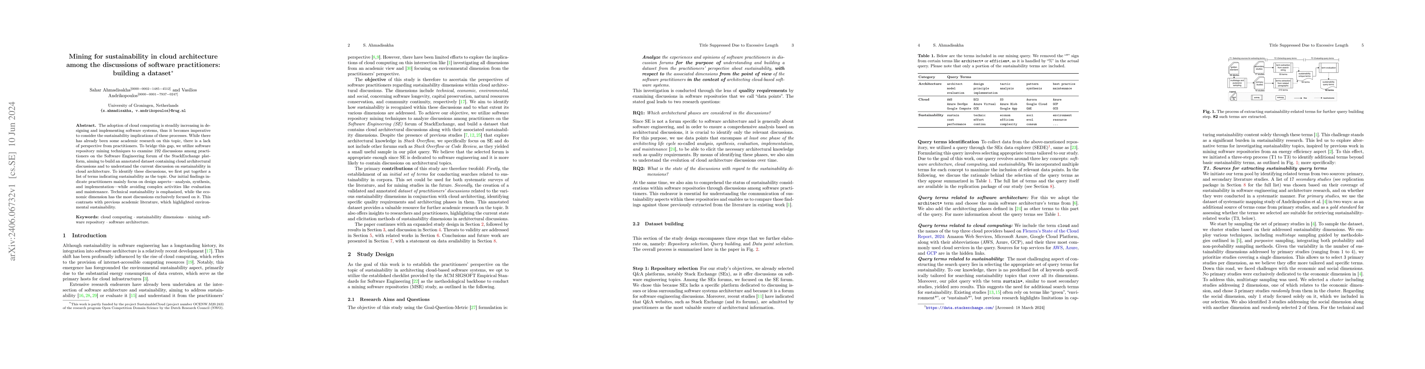 Thumbnail for Mining for sustainability in cloud architecture among the discussions of
  software practitioners: building a dataset