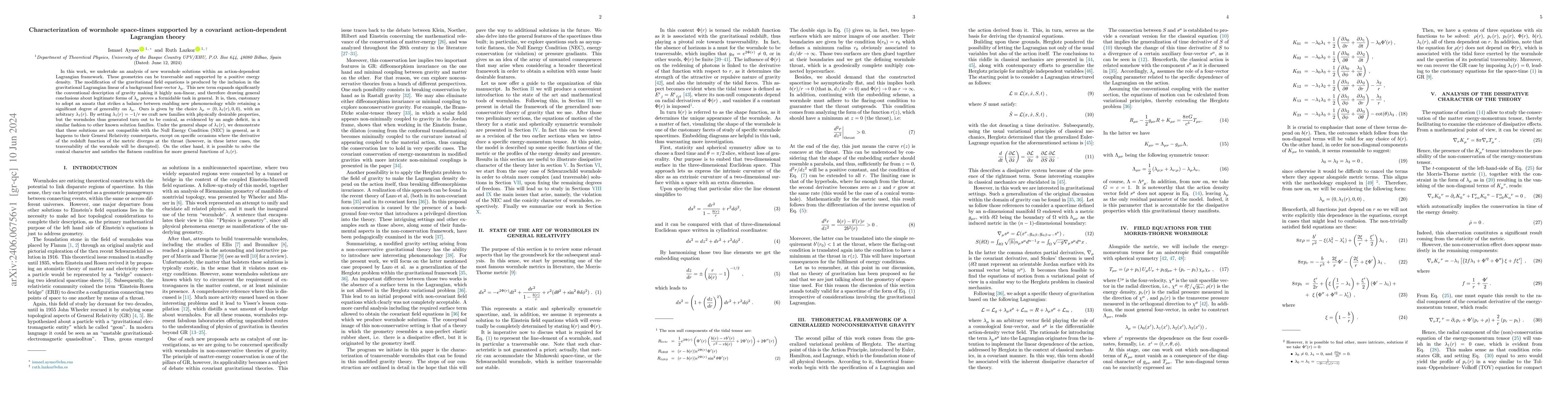 Thumbnail for Characterization of wormhole space-times supported by a covariant
  action-dependent Lagrangian theory