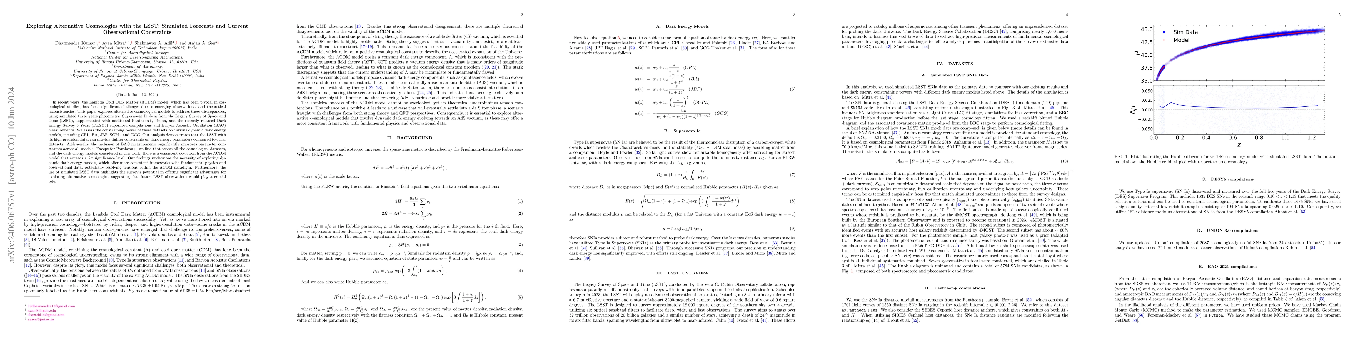 Thumbnail for Exploring Alternative Cosmologies with the LSST: Simulated Forecasts and
  Current Observational Constraints